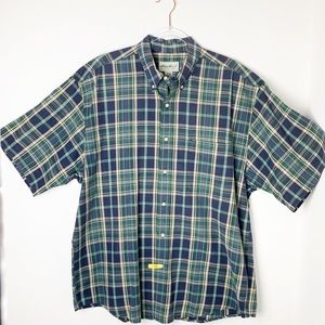 Eddie Bauer Button Front Plaid Blue Green sz L